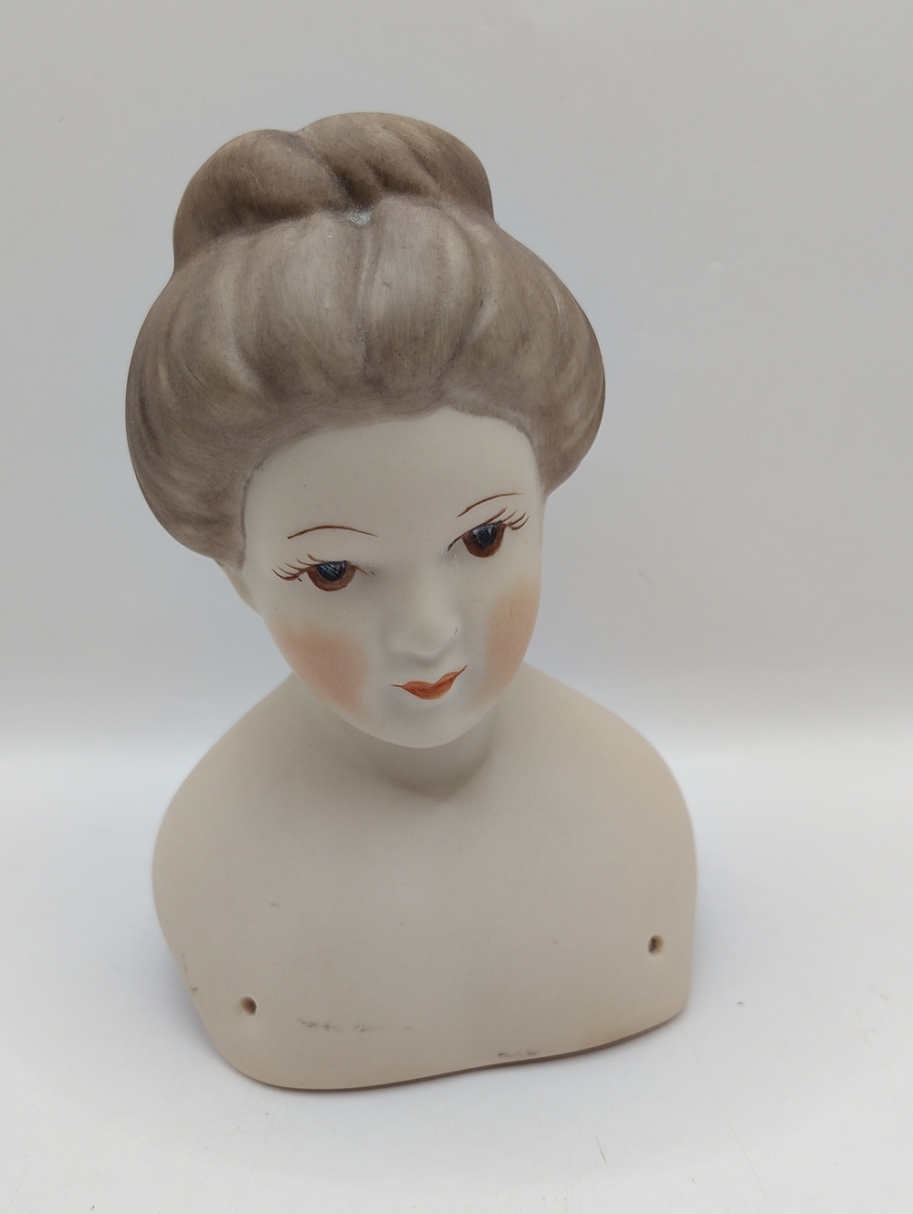 Vintage Bisque Doll Head Edwardian Lady Bust 5 1/4" Tall